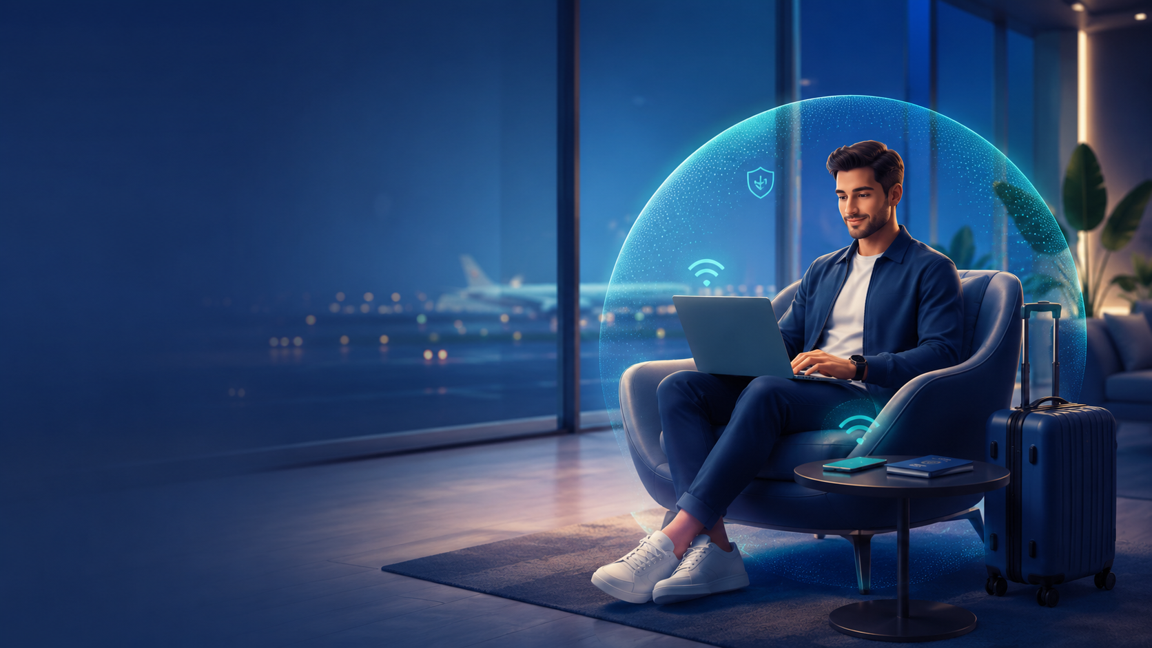 Illustration of public Wi-Fi protection while traveling