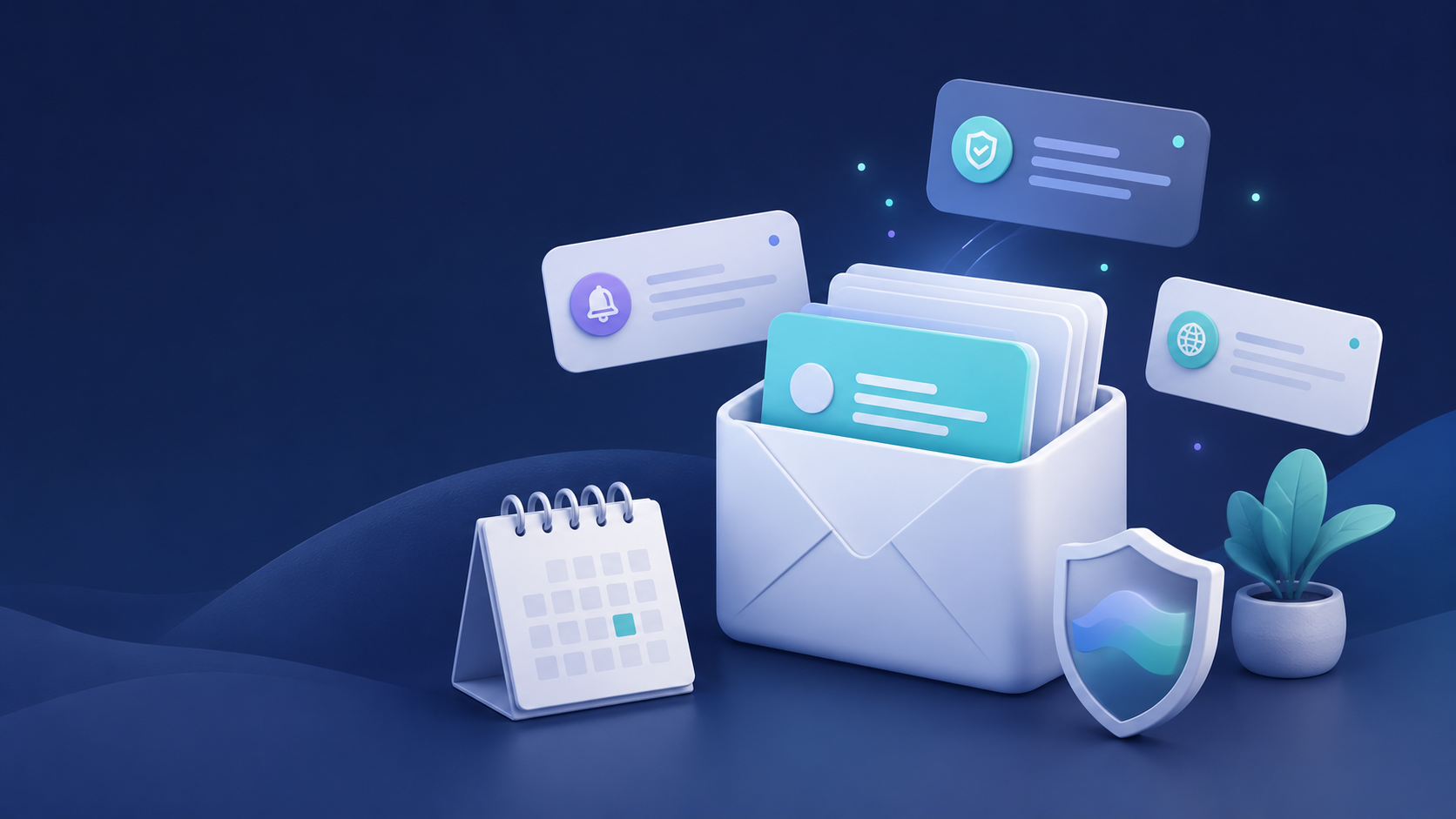 Illustration of privacy update cards and a secure inbox