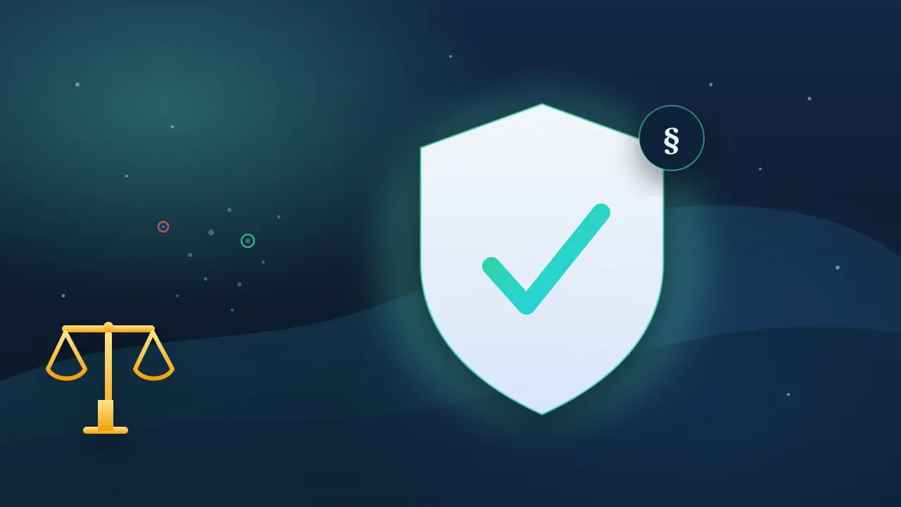 Illustration of a protective shield with a checkmark and scales of justice, representing where a VPN is legal to use